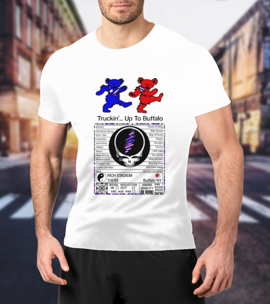 Grateful Dead Dancing Bears Truckin Up To Buffalo Nutrition Label T-Shirt