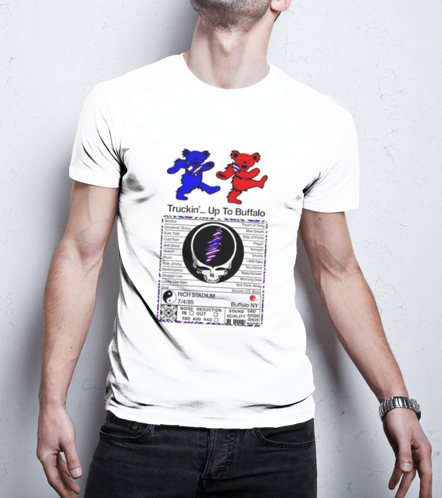 Grateful Dead Dancing Bears Truckin Up To Buffalo Nutrition Label T-Shirt