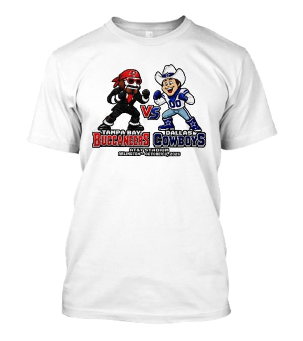 Tampa Bay Buccaneers Vs Dallas Cowboys 2026 Mascots Pixel AT&T Stadium Arlington October 8 T-Shirt