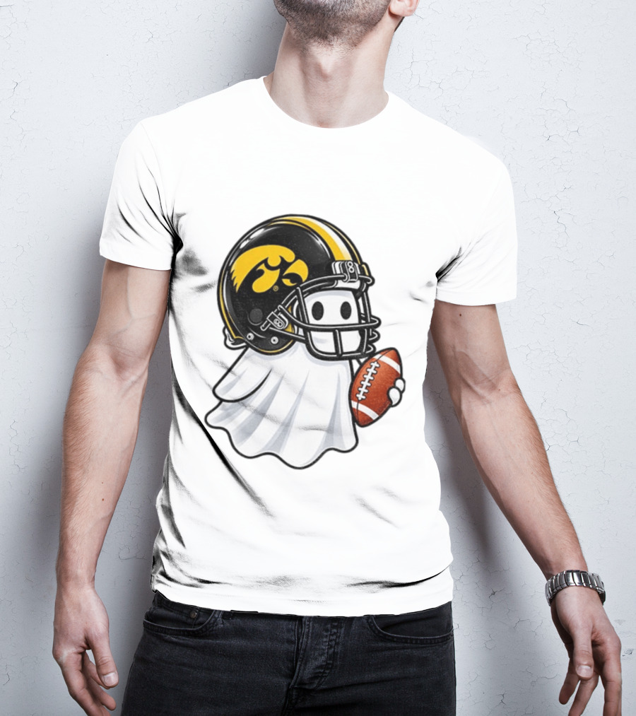 Iowa Hawkeyes Football Ghost Halloween Holding Football T-Shirt