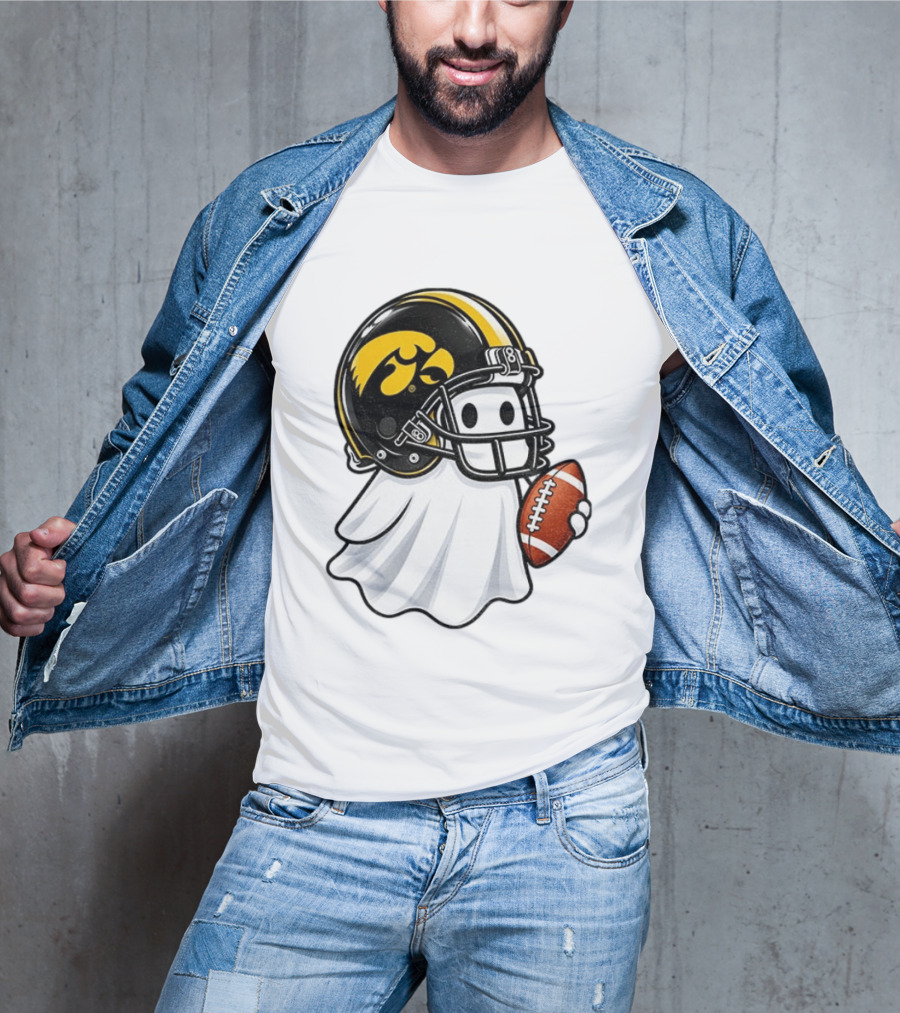 Iowa Hawkeyes Football Ghost Halloween Holding Football T-Shirt