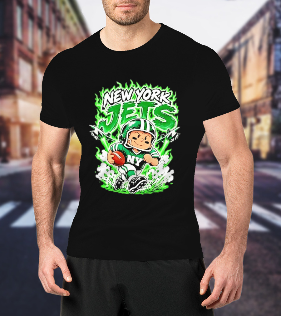 New York Jets Cartoon NY Football Player With Helmet And Ball T-Shirt