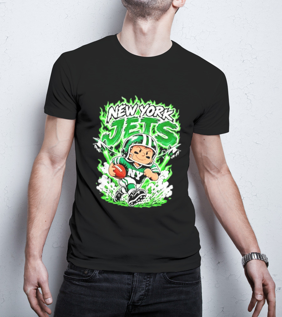 New York Jets Cartoon NY Football Player With Helmet And Ball T-Shirt