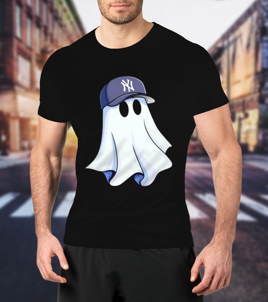 New York Yankees MLB Ghost Baseball Cap Halloween T-Shirt