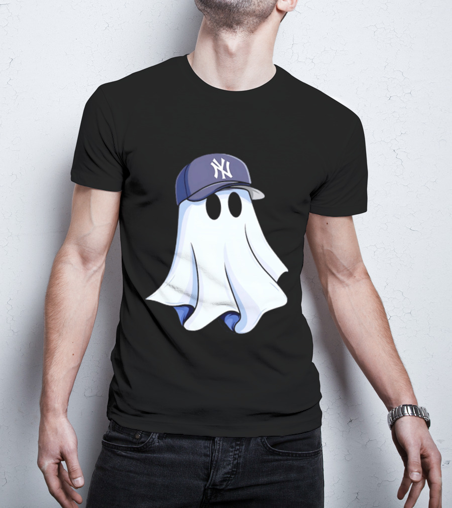 New York Yankees MLB Ghost Baseball Cap Halloween T-Shirt