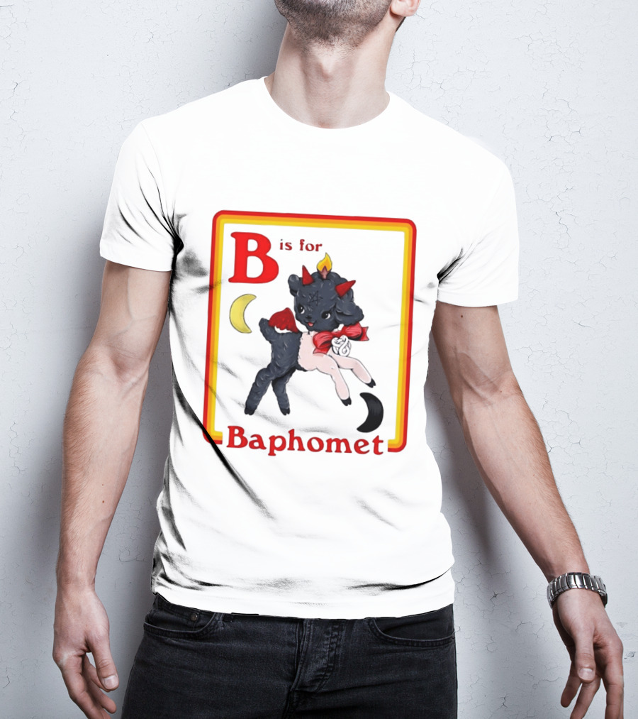 B Is For Baphomet Cartoon Baby Goat Pentacle Moon Horns Flame T-Shirt