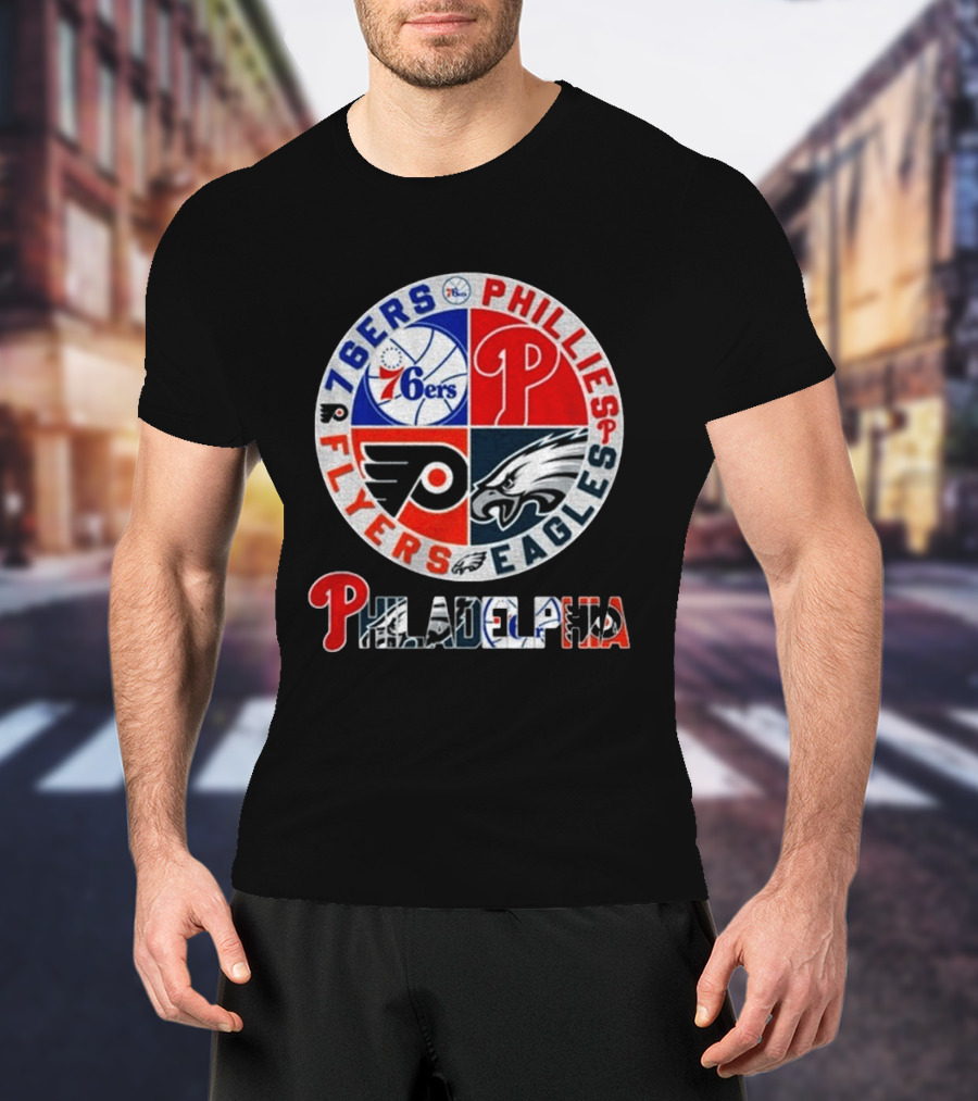 Philadelphia 76ers Phillies Flyers Eagles Sports Team Circle T-Shirt