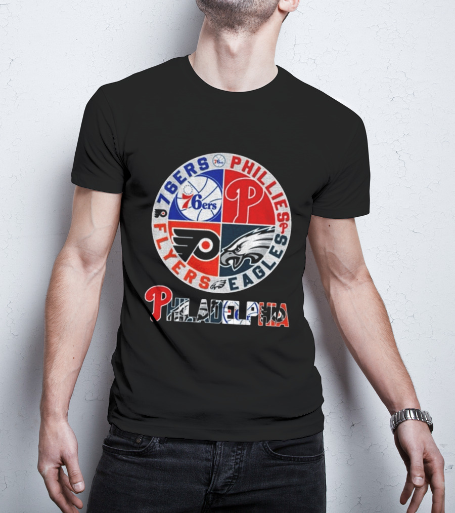 Philadelphia 76ers Phillies Flyers Eagles Sports Team Circle T-Shirt