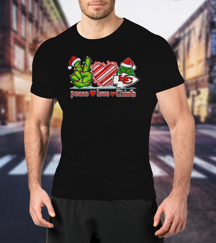 Peace Love Chiefs Grinch Santa Hat Christmas 2026 T-Shirt