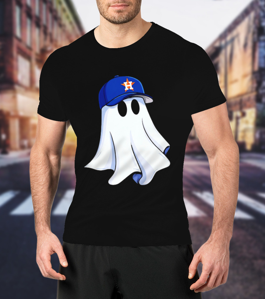 Houston Astros Halloween Ghost Wearing Baseball Cap T-Shirt