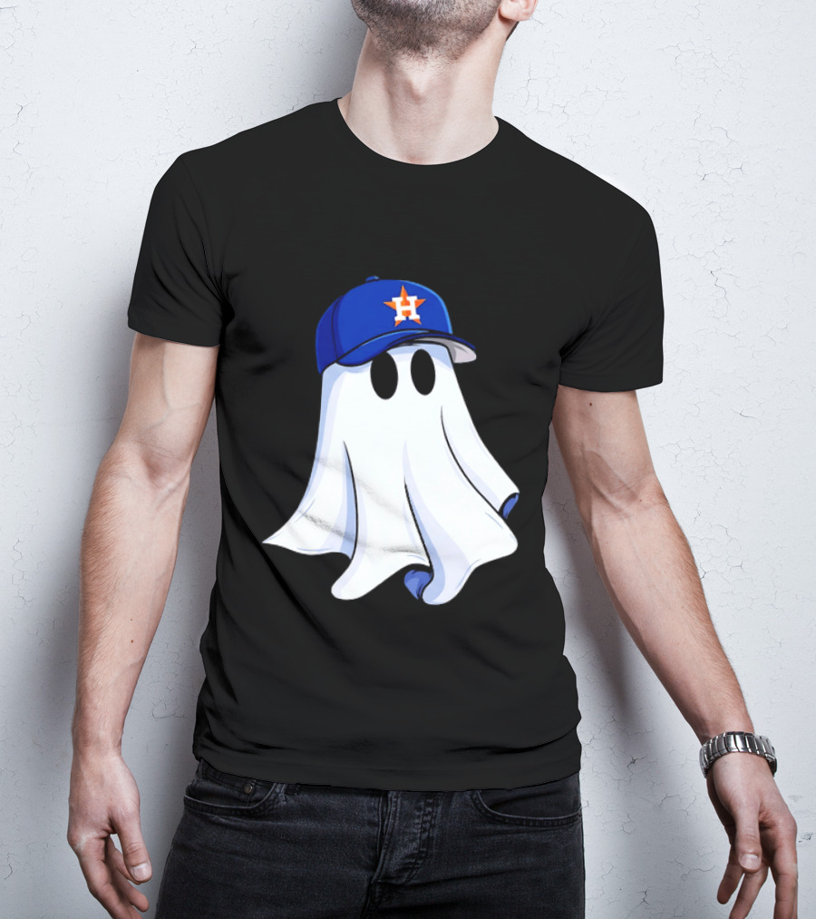 Houston Astros Halloween Ghost Wearing Baseball Cap T-Shirt