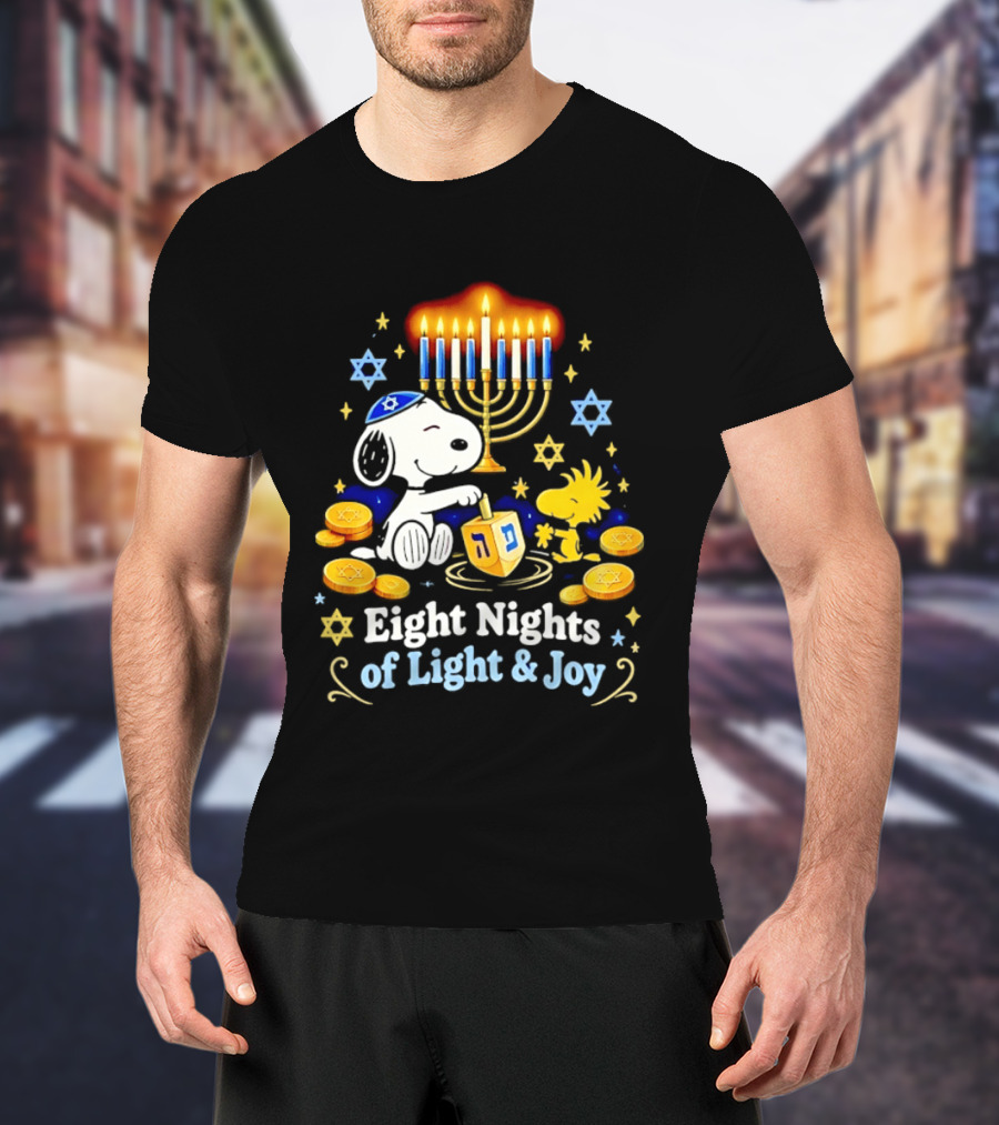 Snoopy Woodstock Hanukkah Menorah Eight Nights Of Light And Joy T-Shirt