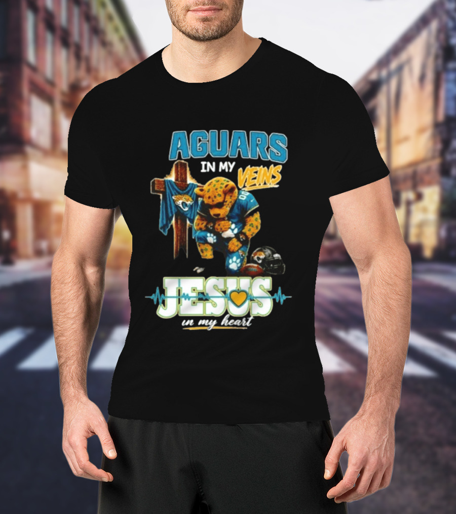 Jaguars In My Veins Jesus In My Heart Jacksonville Jaguars Football Fan Faith T-Shirt