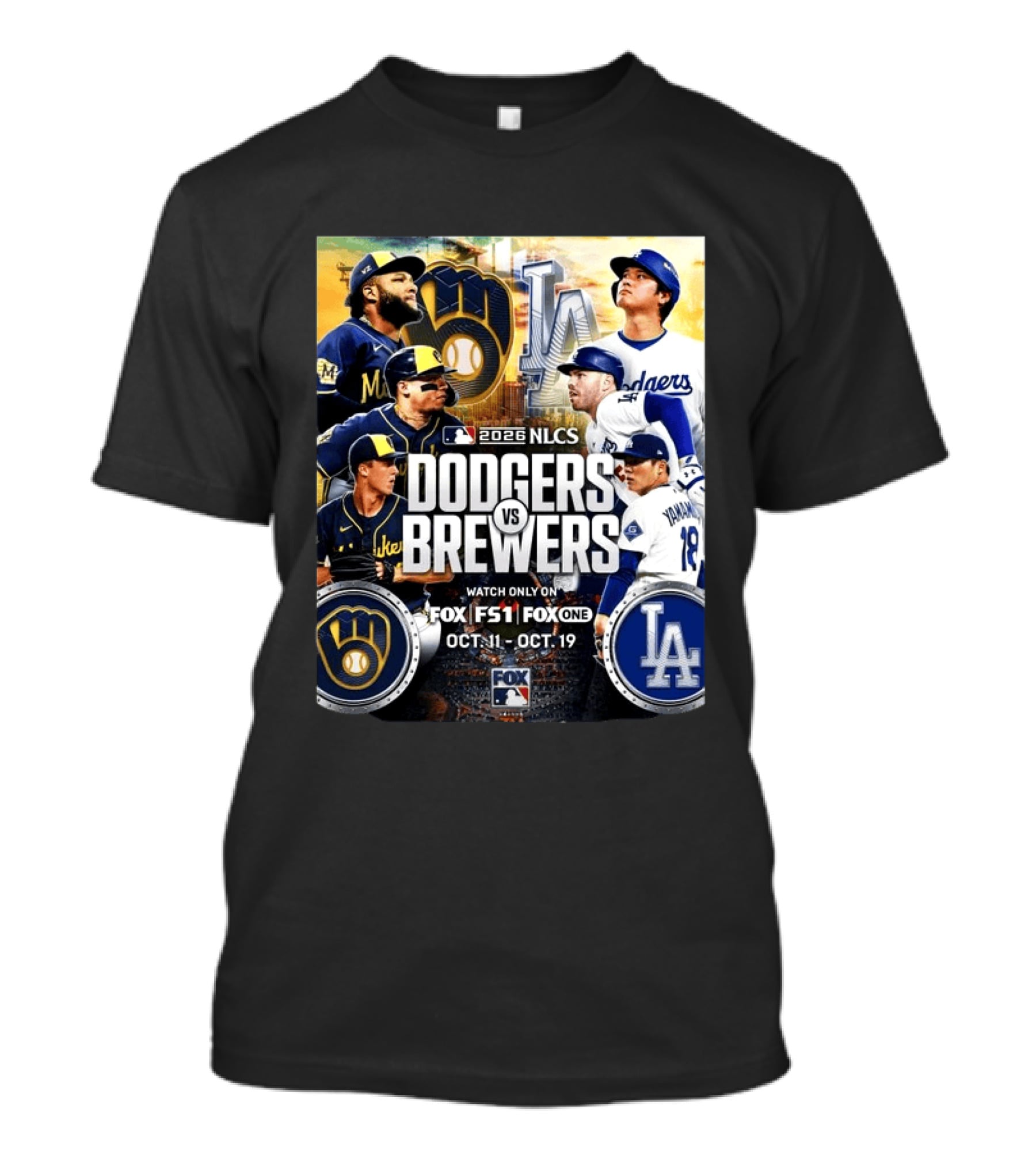 2026 NLCS Dodgers Vs Brewers MLB Showdown On Fox Oct 11 19 T-Shirt