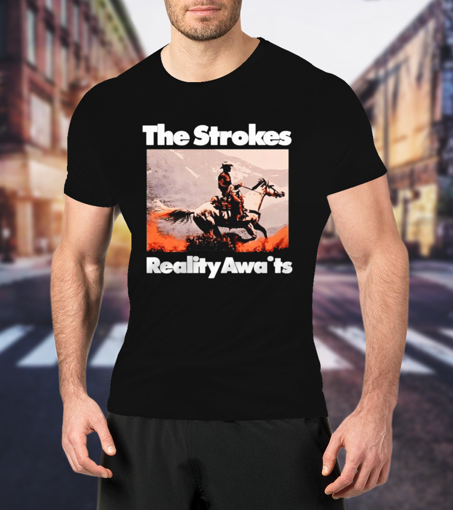 The Strokes Reality Awaits Cowboy On Horseback In Mountains Indie Rock Band T-Shirt