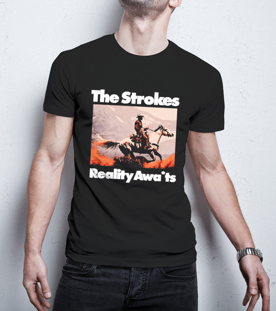 The Strokes Reality Awaits Cowboy On Horseback In Mountains Indie Rock Band T-Shirt