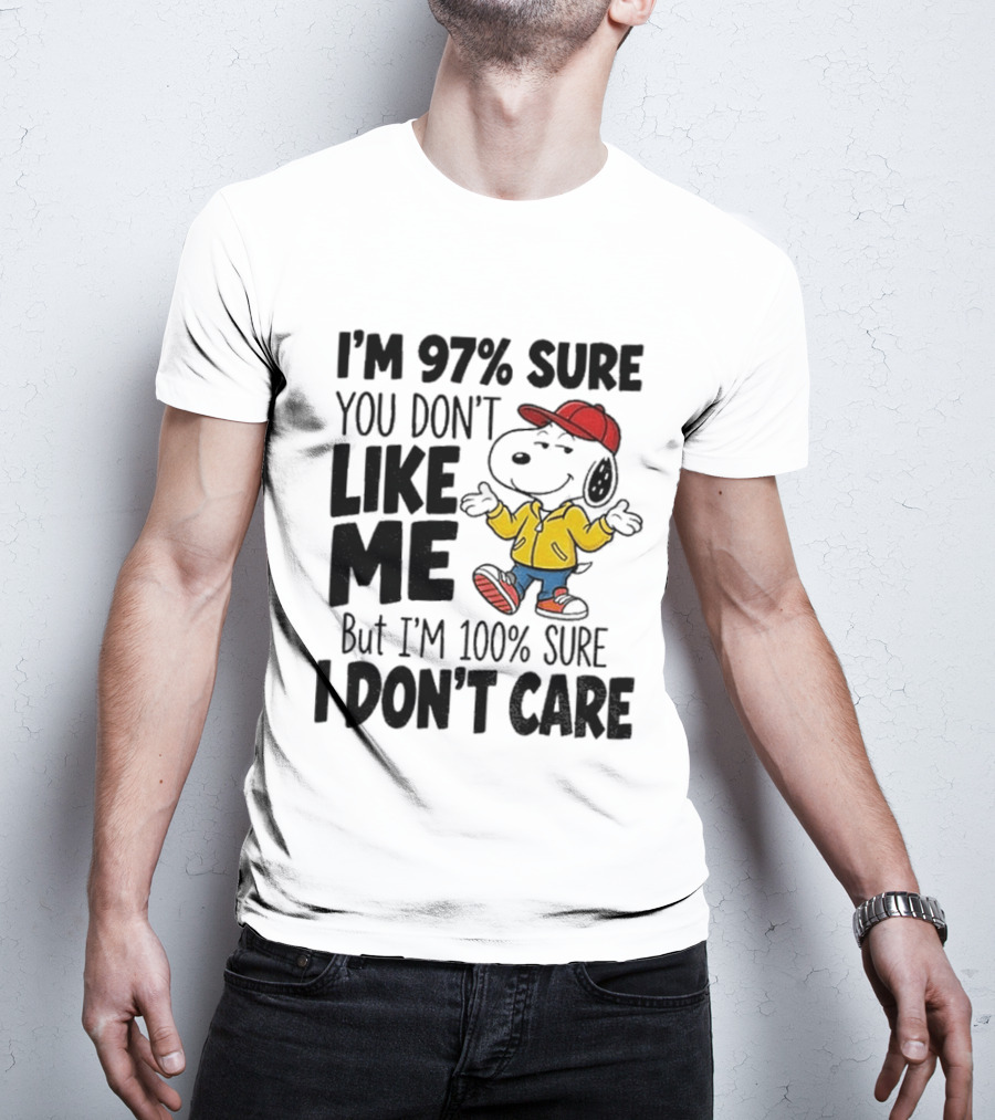 I'm 97% Sure You Don't Like Me But I'm 100% Sure I Don't Care Snoopy Red Hat Yellow Jacket T-Shirt