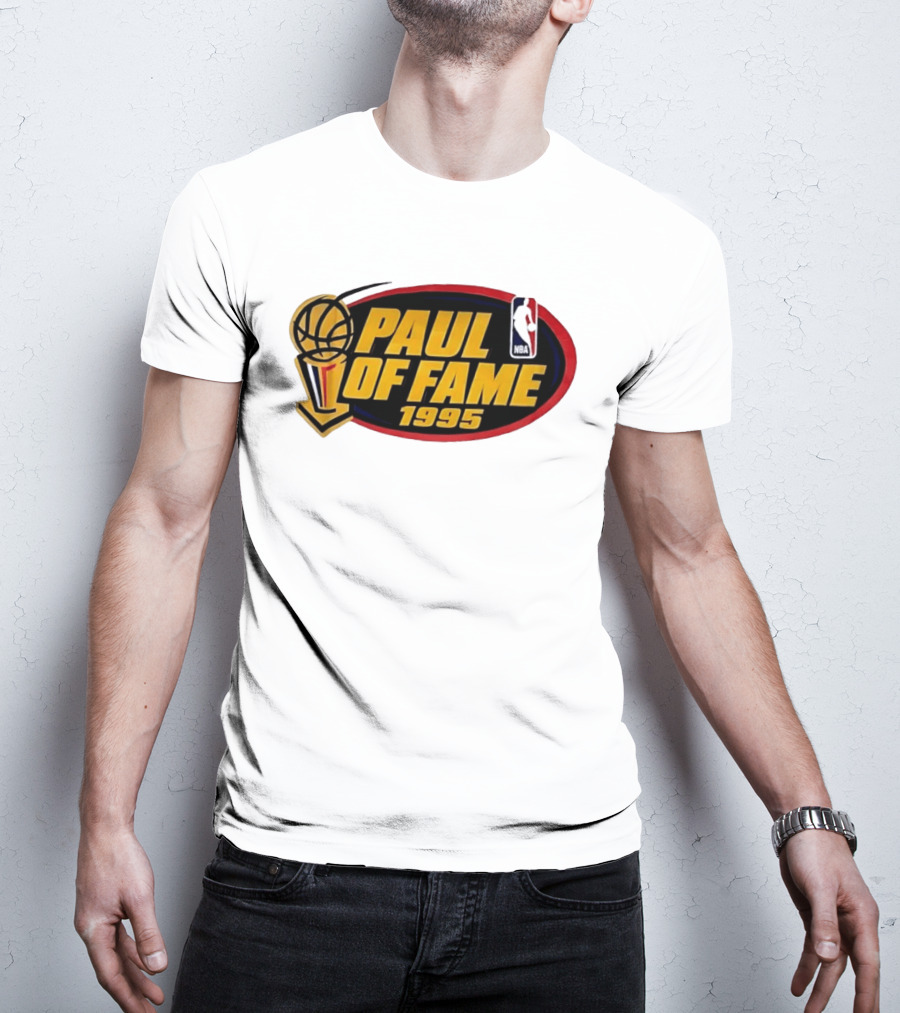 NBA Paul Of Fame 1995 Golden Basketball Trophy Red Oval Frame T-Shirt