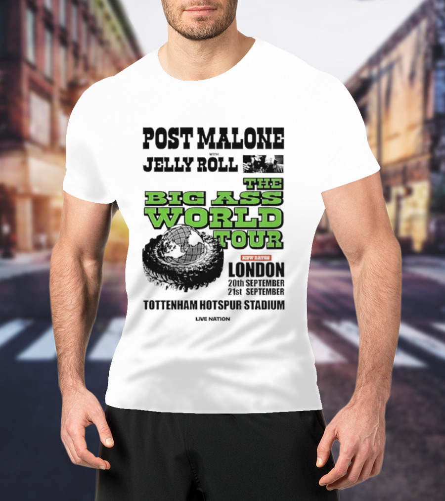 Post Malone Jelly Roll Live Nation The Big Ass World Tour London Tottenham Hotspur Stadium 2023 T-Shirt