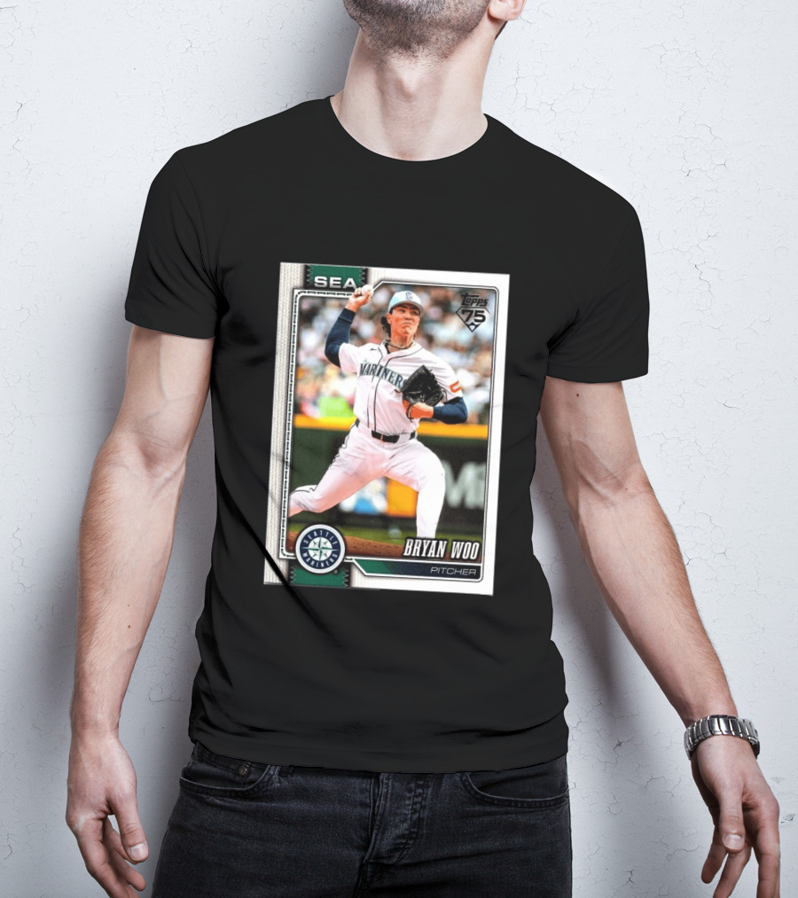 2026 Topps 75th Anniversary Seattle Mariners Bryan Woo Pitcher SEA T-Shirt