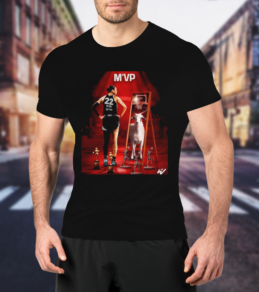 MVP A'ja Wilson Las Vegas Number 22 Goat Reflection Trophies T-Shirt