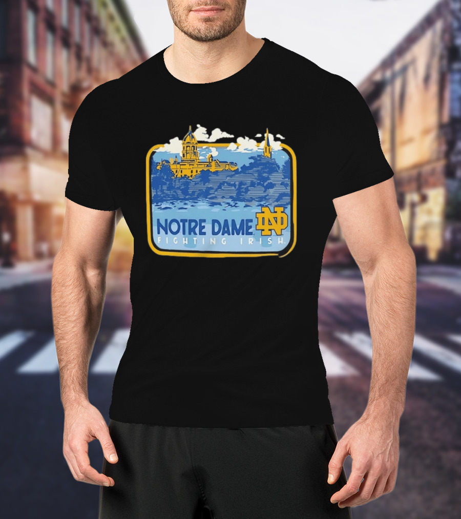 Notre Dame Fighting Irish Campus Landscape Blue And Gold ND T-Shirt