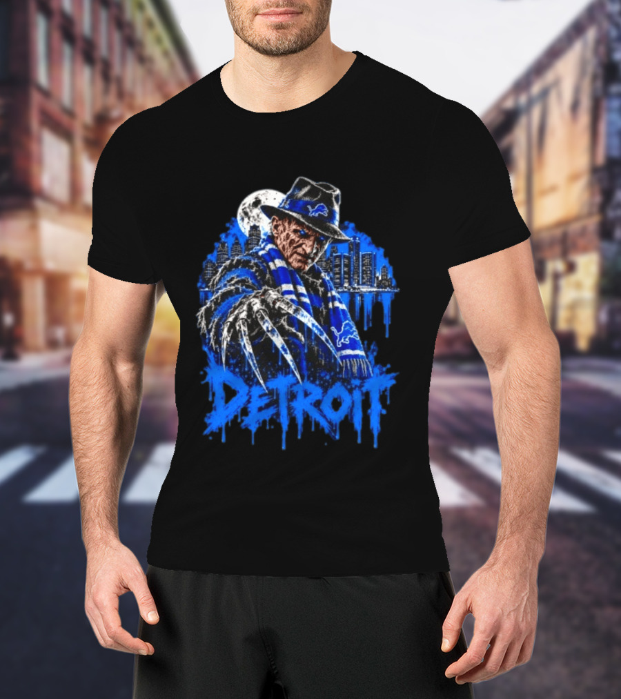 Freddy Krueger Detroit Lions Claw Moon City Skyline Halloween T-Shirt