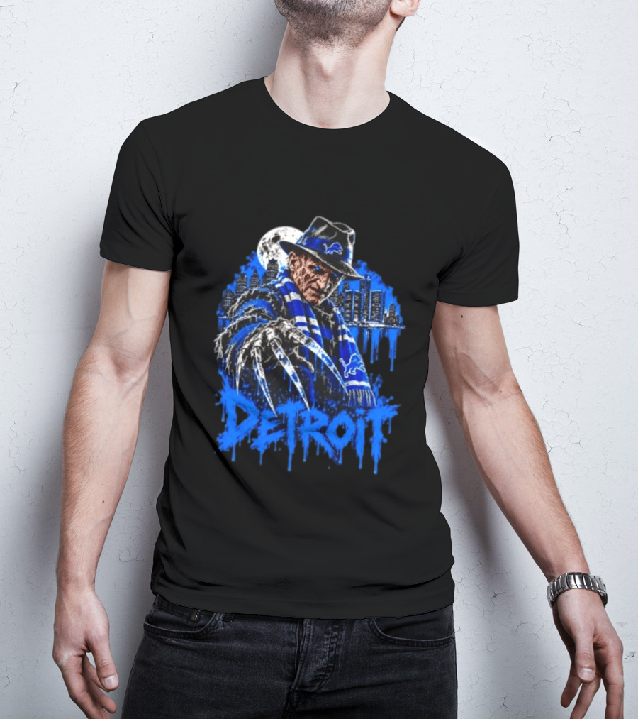 Freddy Krueger Detroit Lions Claw Moon City Skyline Halloween T-Shirt