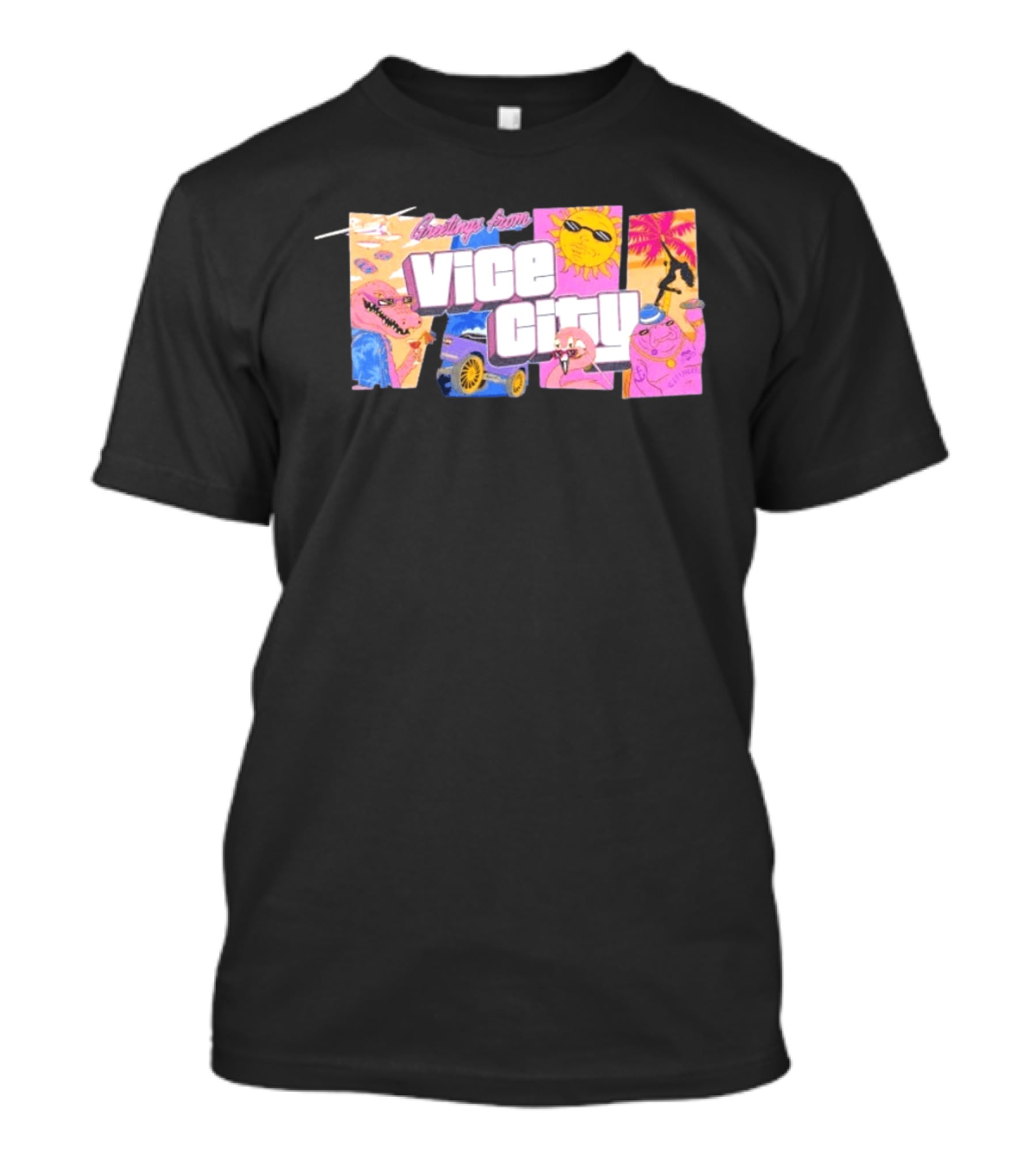 Greetings From Vice City Collage Florida Retro Fun Tropical Vibes T-Shirt