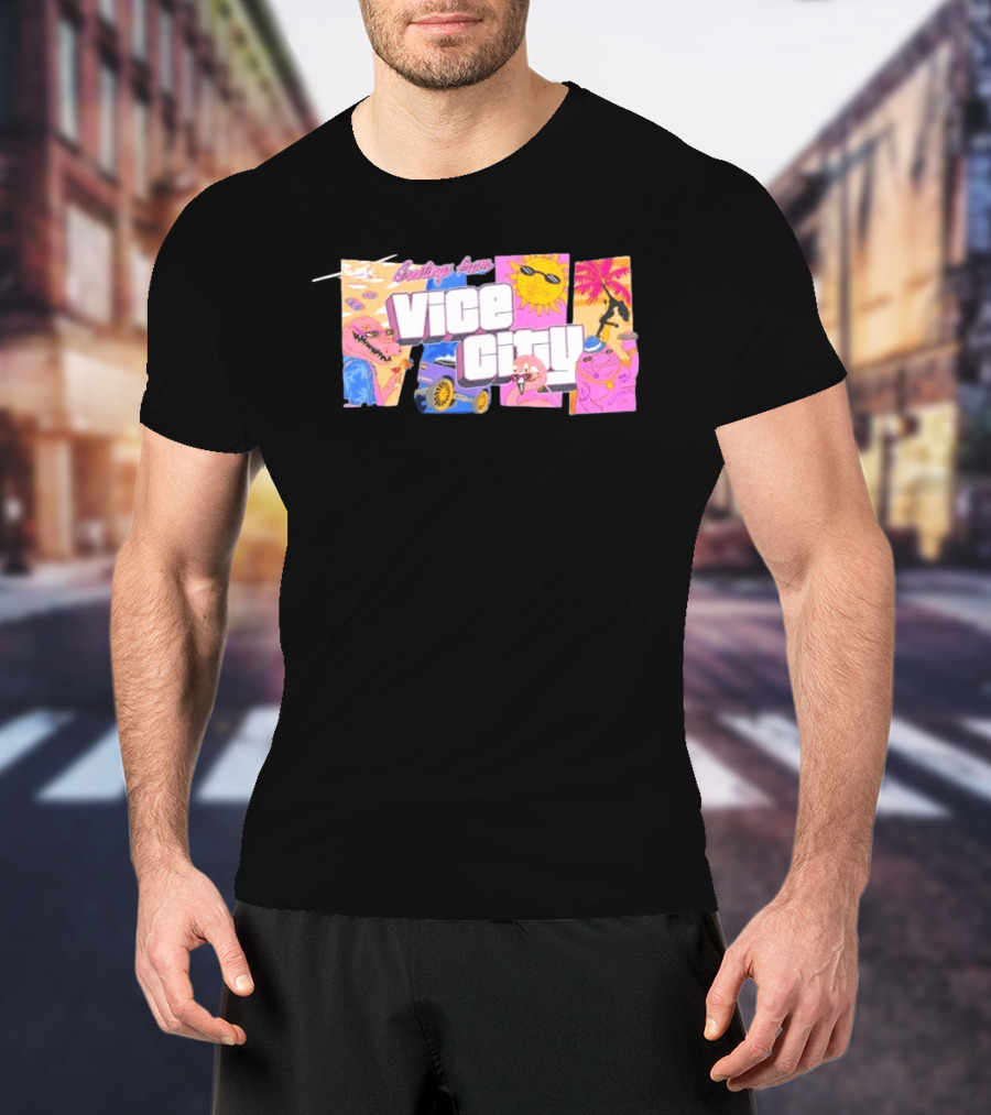 Greetings From Vice City Collage Florida Retro Fun Tropical Vibes T-Shirt