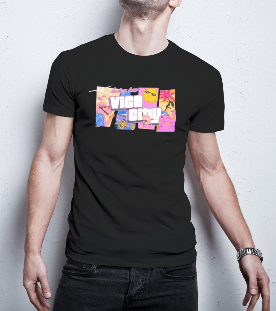 Greetings From Vice City Collage Florida Retro Fun Tropical Vibes T-Shirt