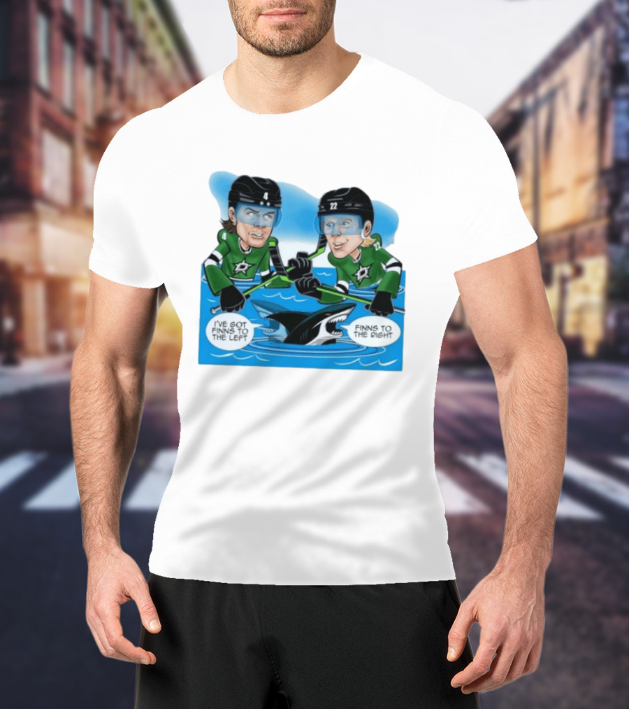 Dallas Stars Finns To The Left Finns To The Right Cartoon Hockey Players T-Shirt