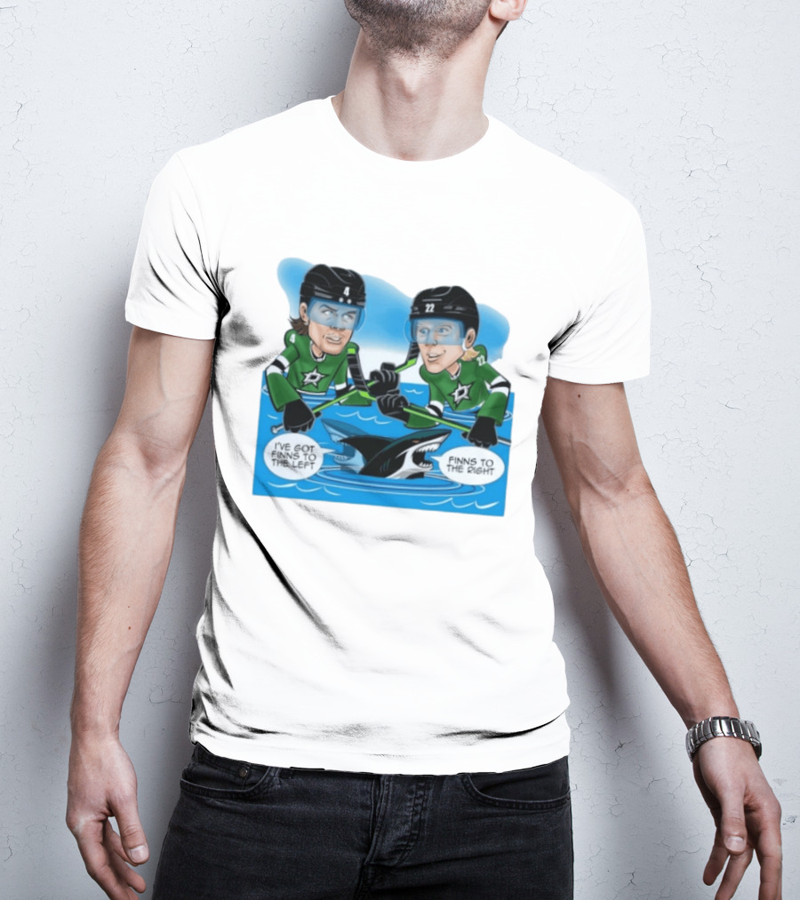 Dallas Stars Finns To The Left Finns To The Right Cartoon Hockey Players T-Shirt