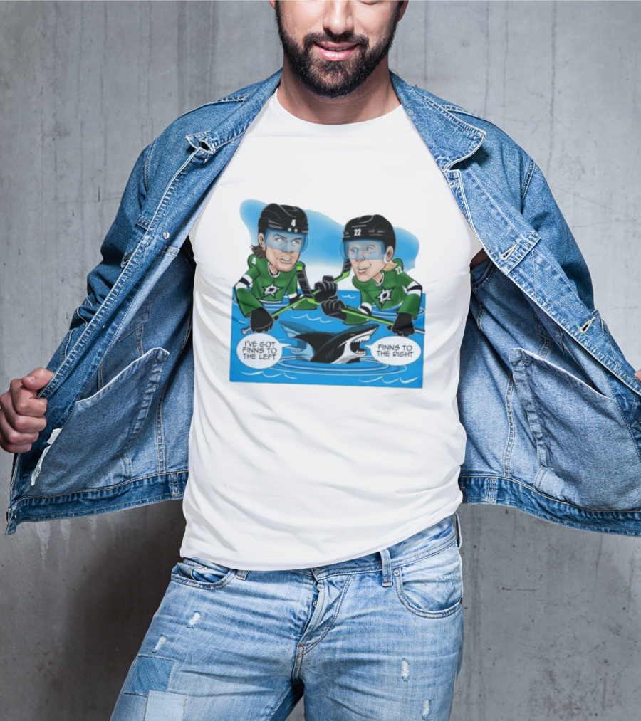 Dallas Stars Finns To The Left Finns To The Right Cartoon Hockey Players T-Shirt