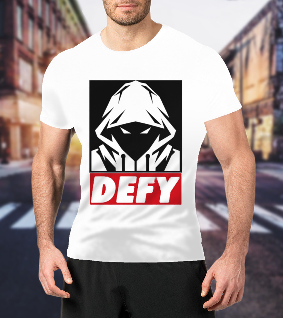 Defy Hooded Figure Streetwear Urban Fashion T-Shirt