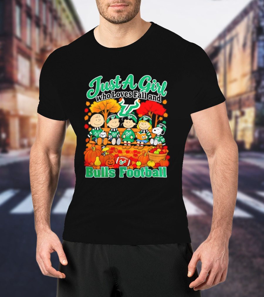 South Florida Bulls Charlie Brown Snoopy Just A Girl Who Loves Fall Football T-Shirt