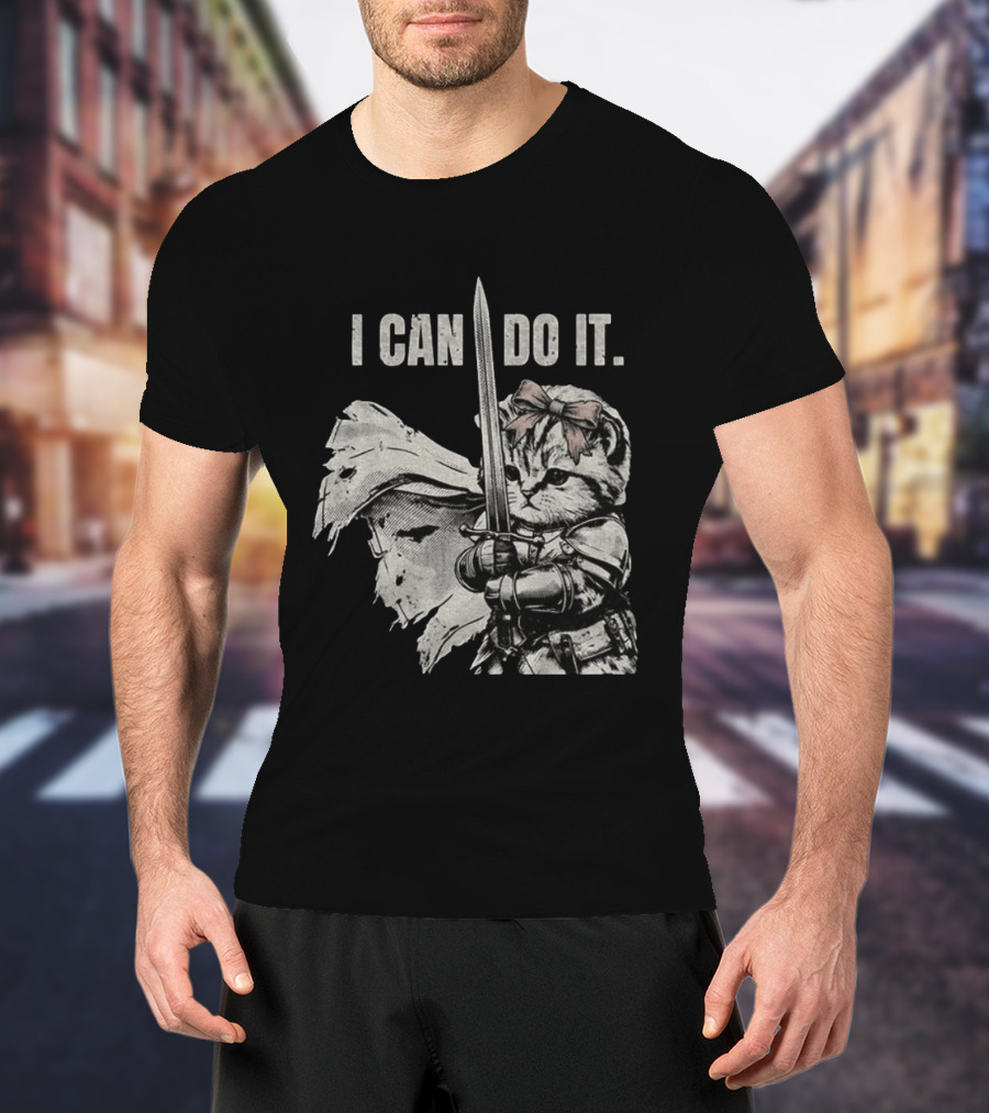 Kitten Knight I Can Do It Sword Meme T-Shirt