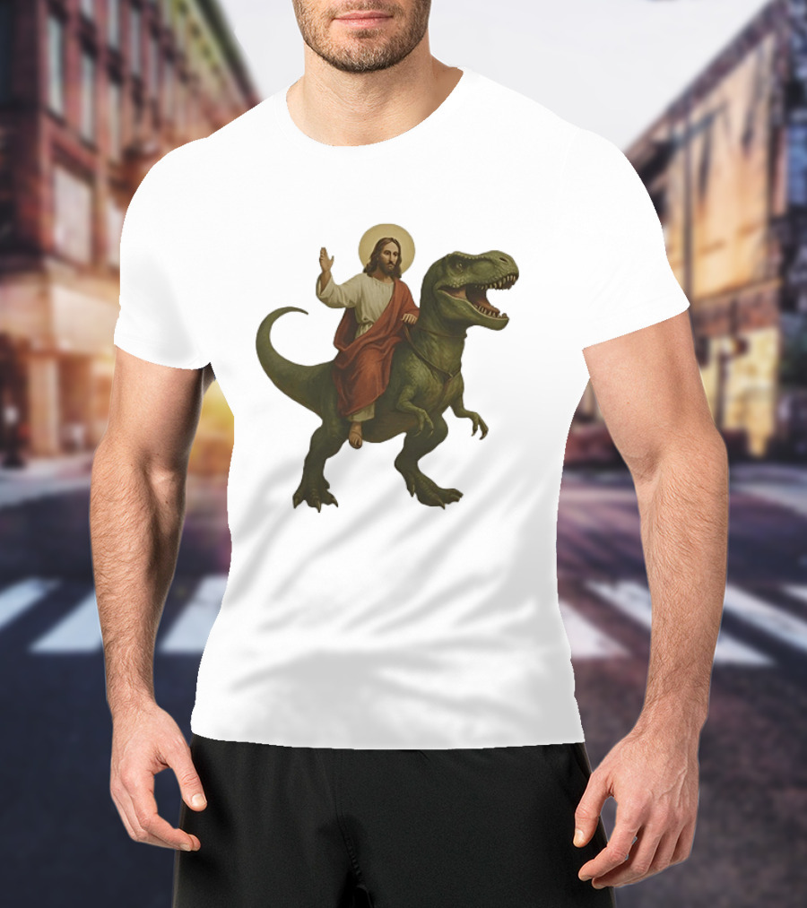 Jesus Riding Tyrannosaurus Rex Dinosaur T-Shirt