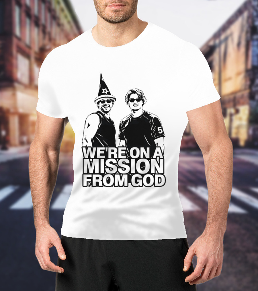 We're On A Mission From God Blues Brothers Wizard Hat Sunglasses T-Shirt