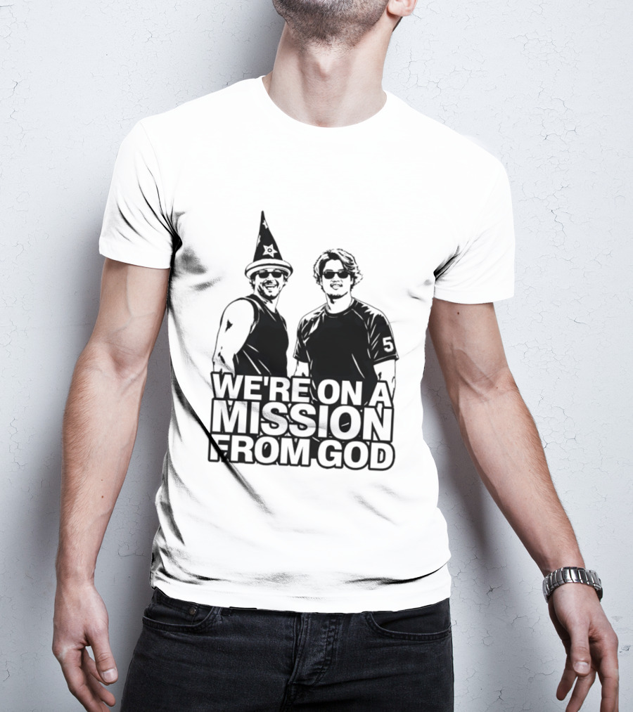 We're On A Mission From God Blues Brothers Wizard Hat Sunglasses T-Shirt