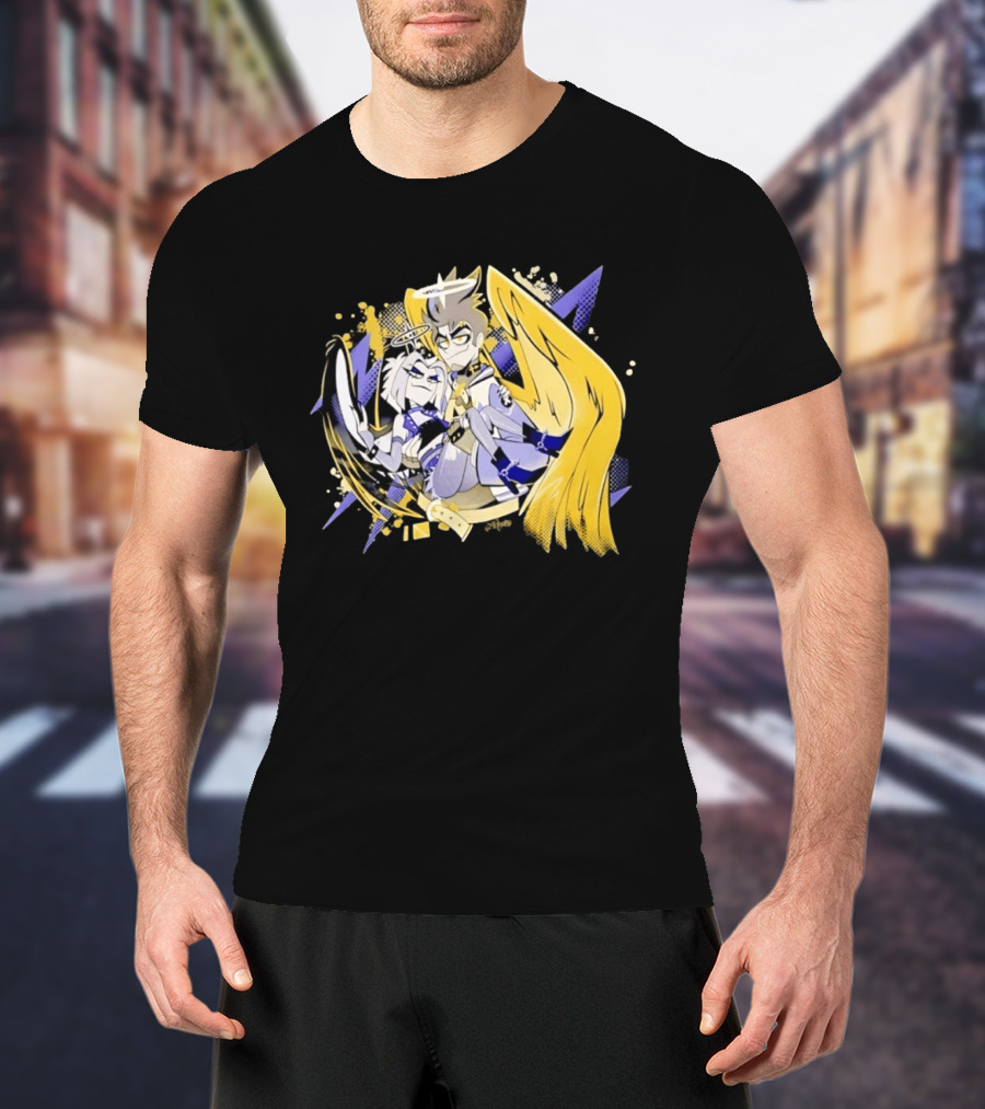 Adam And Lute Hazbin Hotel Characters With Golden Wings And Halos T-Shirt