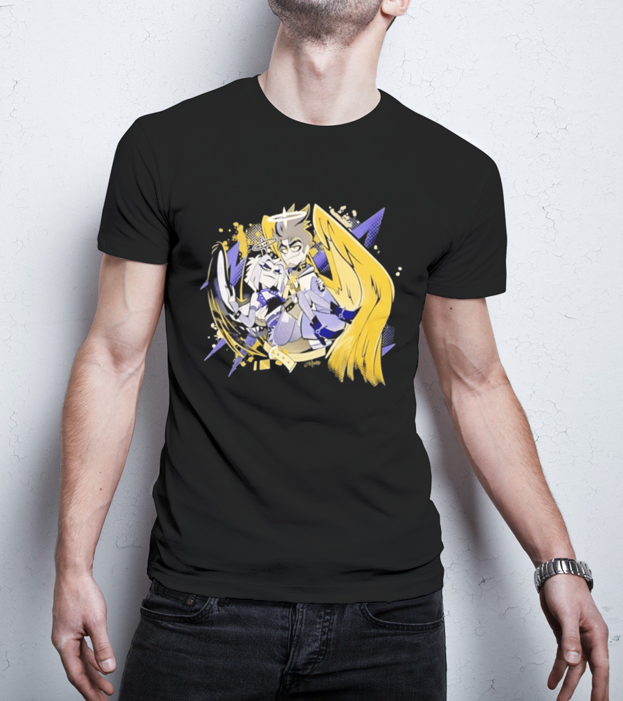 Adam And Lute Hazbin Hotel Characters With Golden Wings And Halos T-Shirt