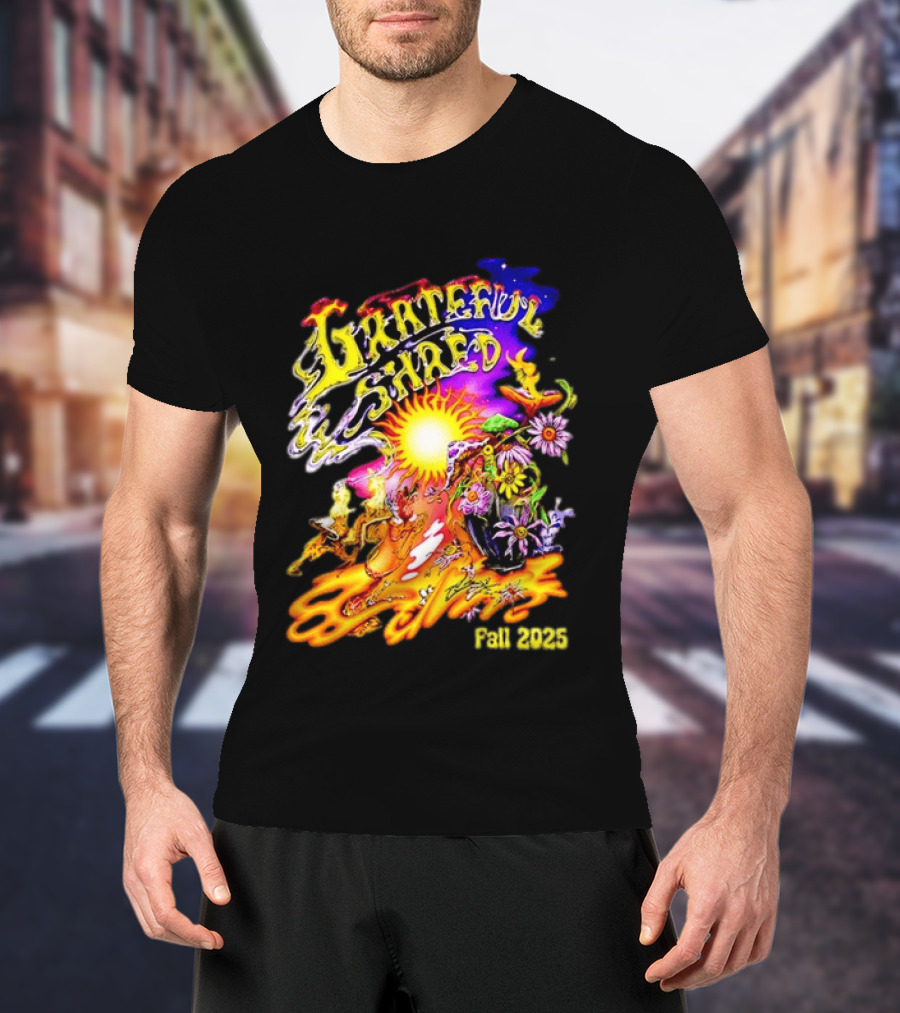 Grateful Shred Fall 2025 Psychedelic Sunburst Jam Band Vibrant Festival T-Shirt