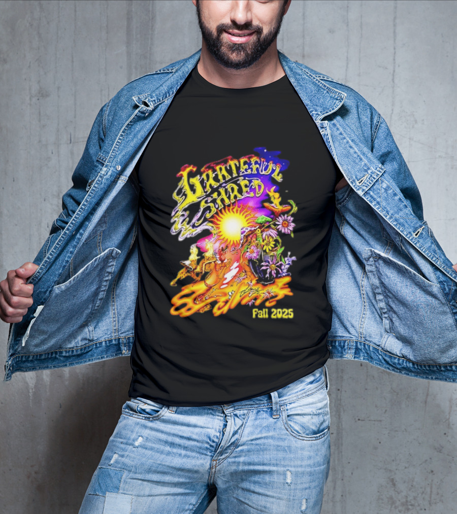 Grateful Shred Fall 2025 Psychedelic Sunburst Jam Band Vibrant Festival T-Shirt