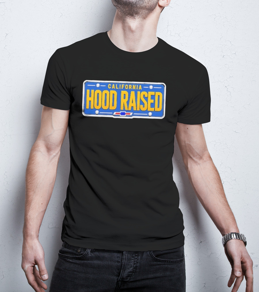 California Hood Raised Chevrolet License Plate Blue Yellow T-Shirt