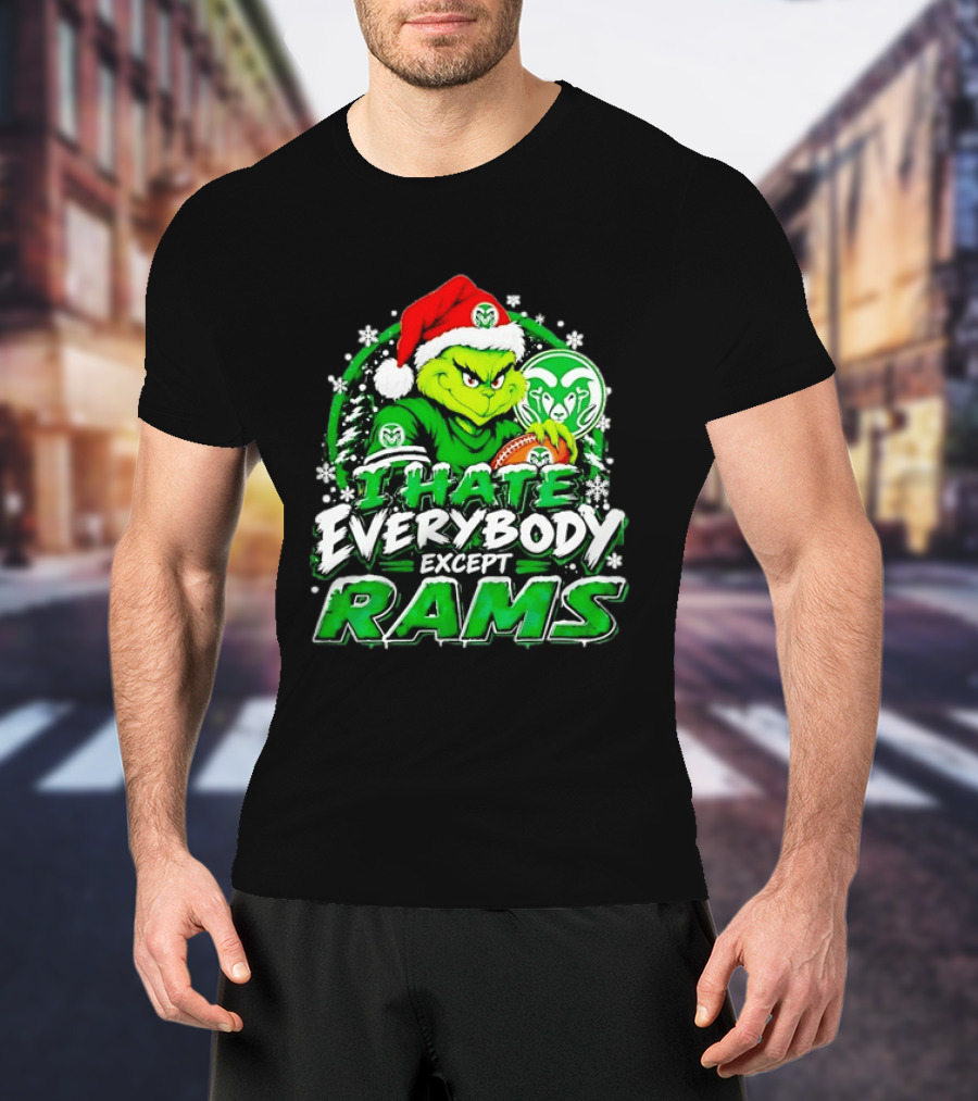 I Hate Everybody Except Rams Grinch Colorado State Rams Christmas T-Shirt