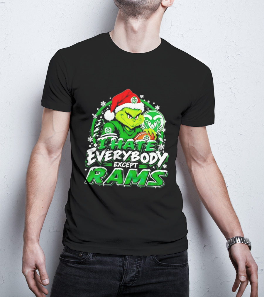 I Hate Everybody Except Rams Grinch Colorado State Rams Christmas T-Shirt