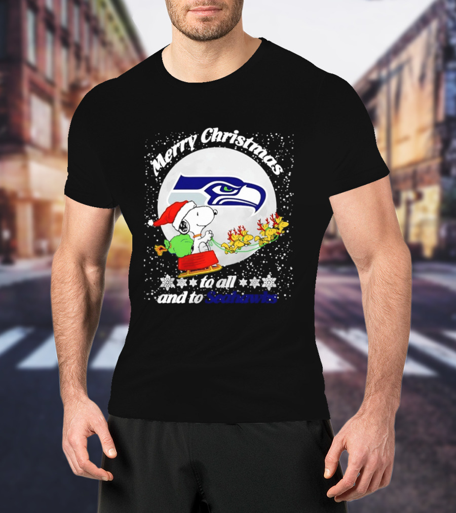 Snoopy Merry Christmas Seahawk Fans Festive Holiday Greeting T-Shirt