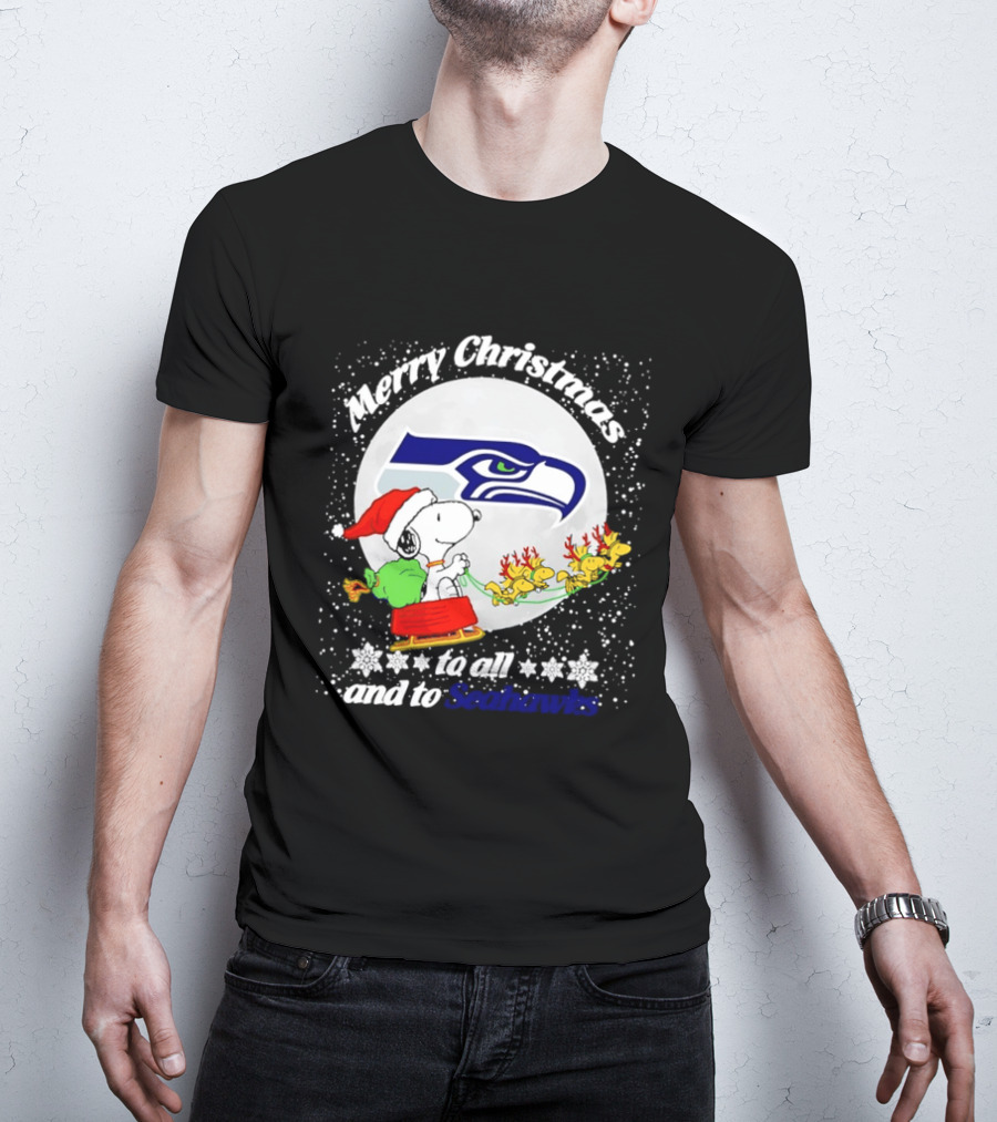 Snoopy Merry Christmas Seahawk Fans Festive Holiday Greeting T-Shirt