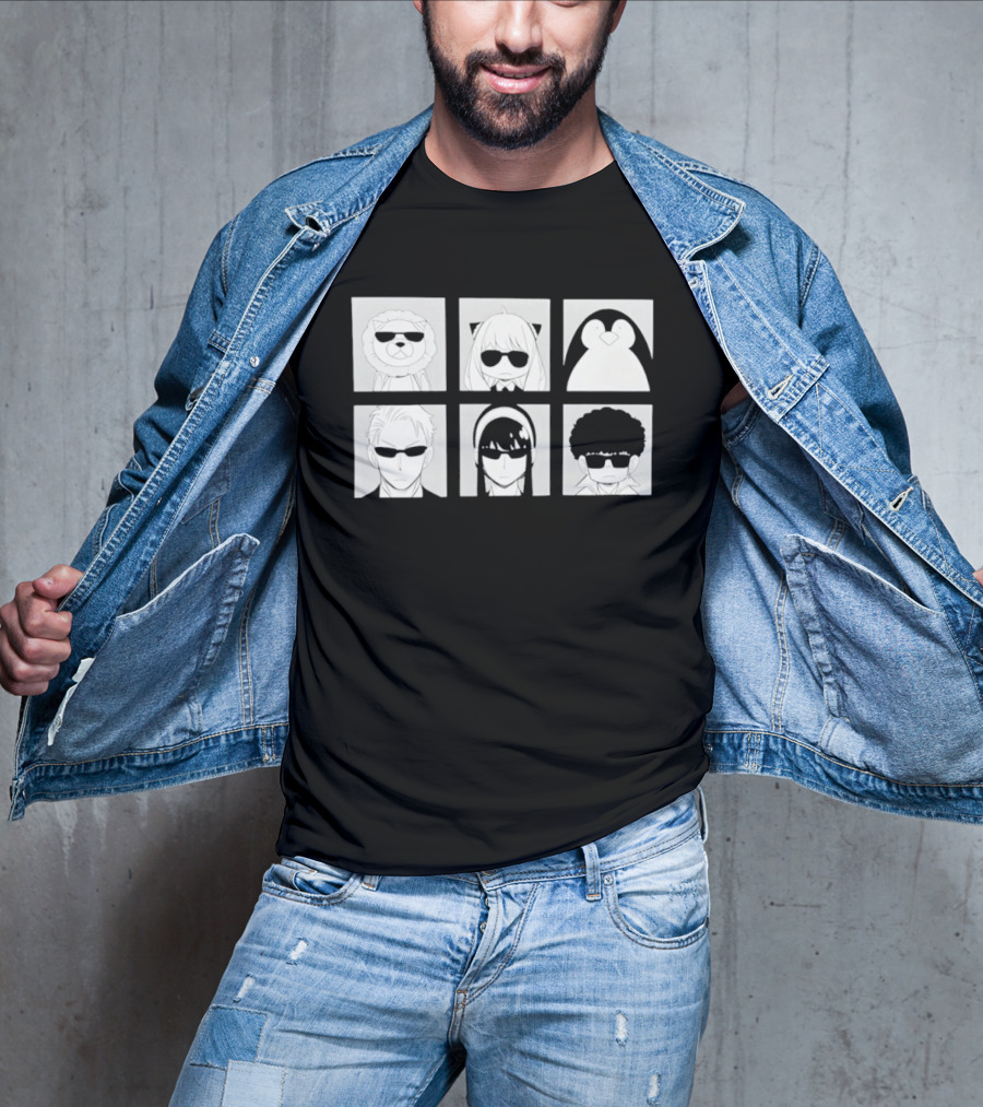Spy X Family Characters In Sunglasses Box Grid T-Shirt
